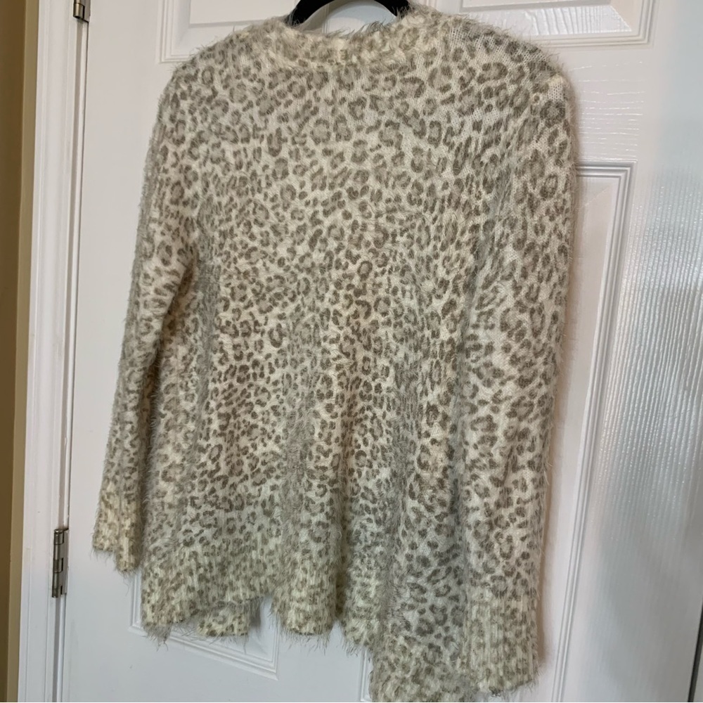 Christopher & Banks Fuzzy Tan Leopard Print Cardigan, Size S - Picture 7 of 7